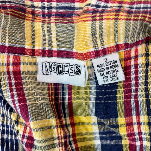 Vintage Access Plaid‎ Sleeveless Dress Button Front Yellow Red Blue XS/S - Picture 10 of 11